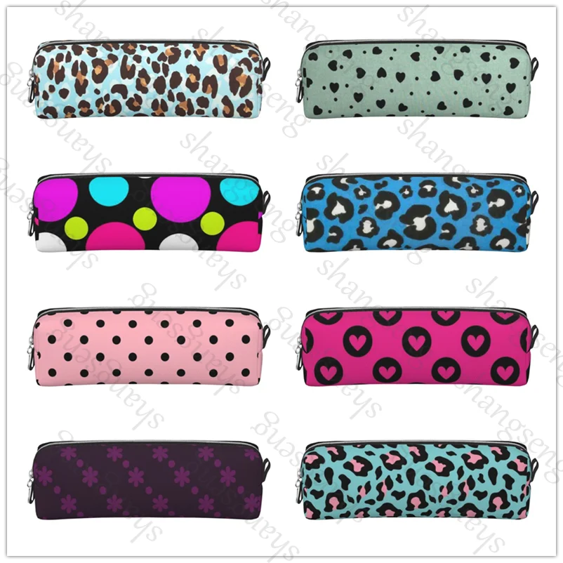 

Polka dot leopard print Leather Zipper Pencil Box Multifunctional Stationery Storage Bag Student Study Supplies Gift