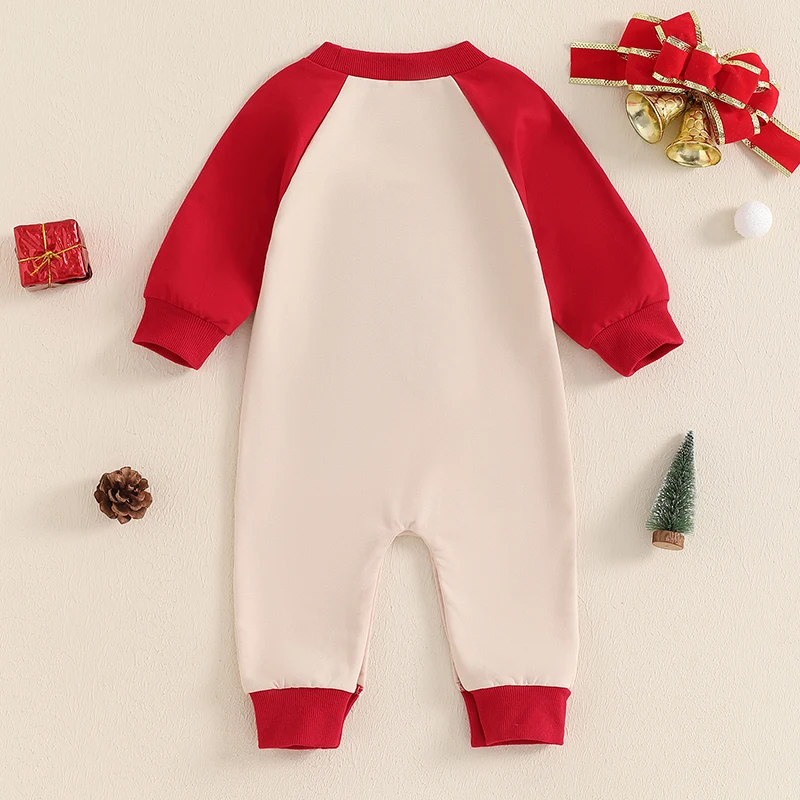 Baby Fall Christmas Romper Gingerbread Man Embroidery Long Sleeve Crew Neck Full Length Jumpsuit for Boys and Girls