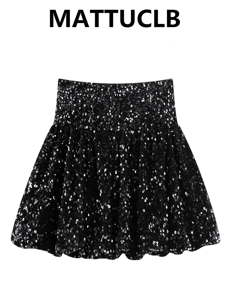 

Women's Mini Sequin Skirts Kpop 2000s Aesthetic Sparkly Y2k Korean High Waist A-line High Street Party Evening Design Harajuku