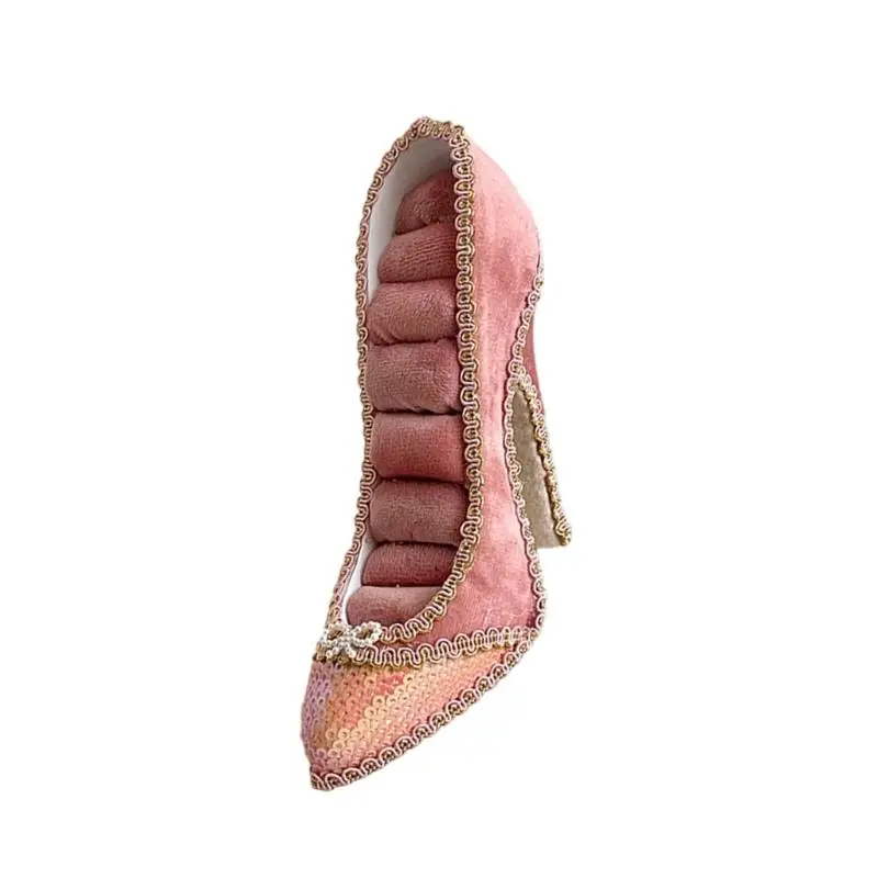 A52E Velvets Lined High Heel Jewelry Stand Featuring Multiple Slots And Hook For Organized Rings And Earring Display