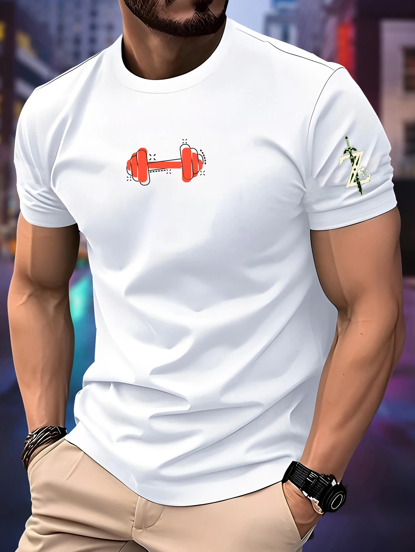 New Casual Round Neck Running T-shirt Men’s Summer Thin Top print Quick-Dry Short Sleeve Breathable Fitness Sports T-shirt Wear﻿