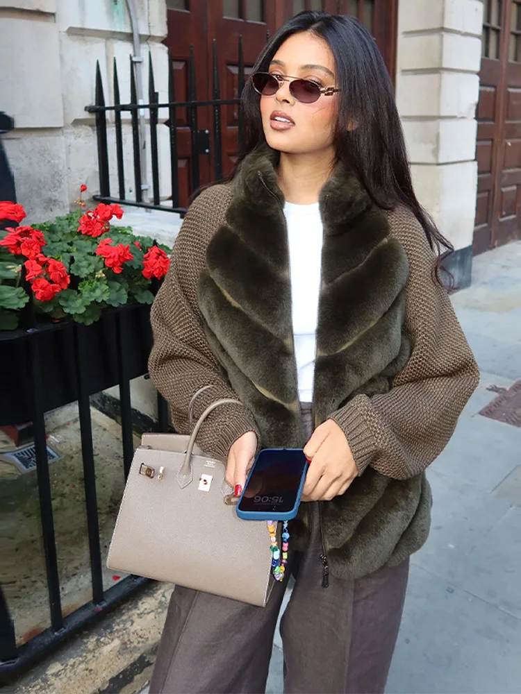 

Женское пальто из искусственного меха, плюшевое, вязаное, с длинными рукавами, роскошное, с воротником-стойкой, модная повседневная верхняя одежда для женщин