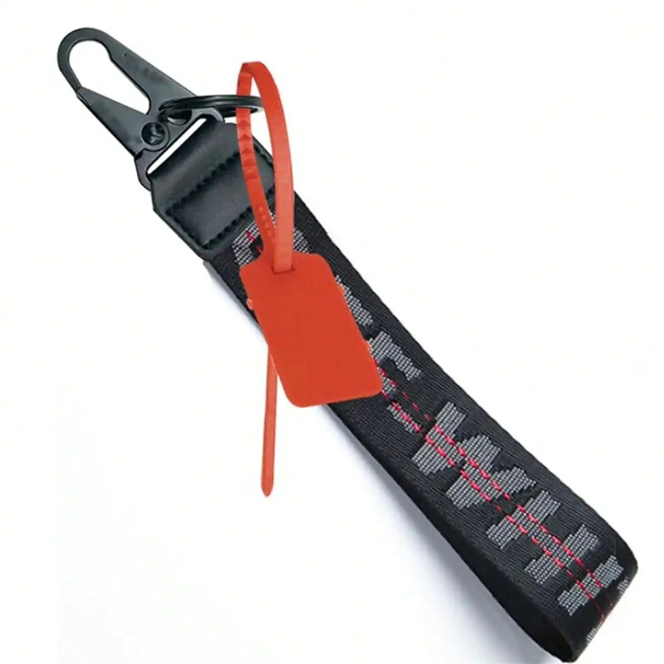 

Черный плетеный ремешок-брелок с красной биркой и зажимом, стильный для ключей, сумок, фотоаппаратов — унисекс дизайн