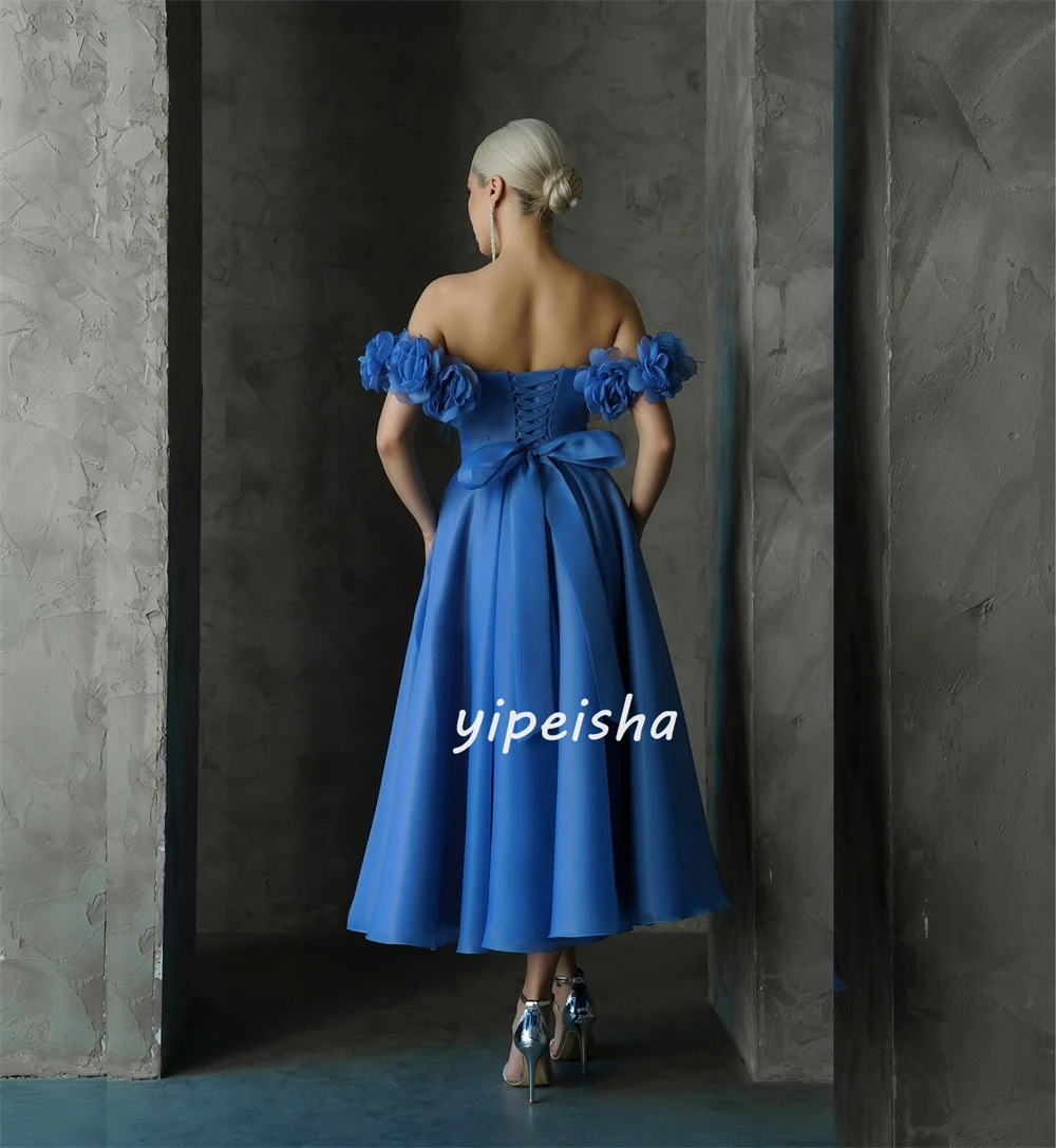 Robe de Quinceanera froncée à fleurs en jersey personnalisé, robes mi-longues A-Line, épaule dénudée, occasion sur mesure