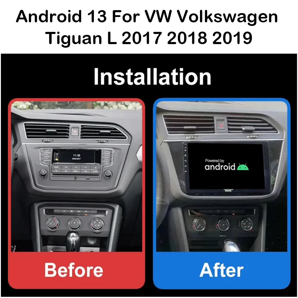 For VW Volkswagen Tiguan L 2016 2017-2022 Android 14 Carplay Auto Car Radio Multimedia Video Player Navigation GPS No 2Din 2 Din