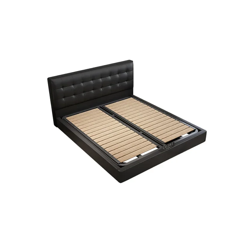 

Waffle minimalist leather bed, master bedroom high end atmosphere simple