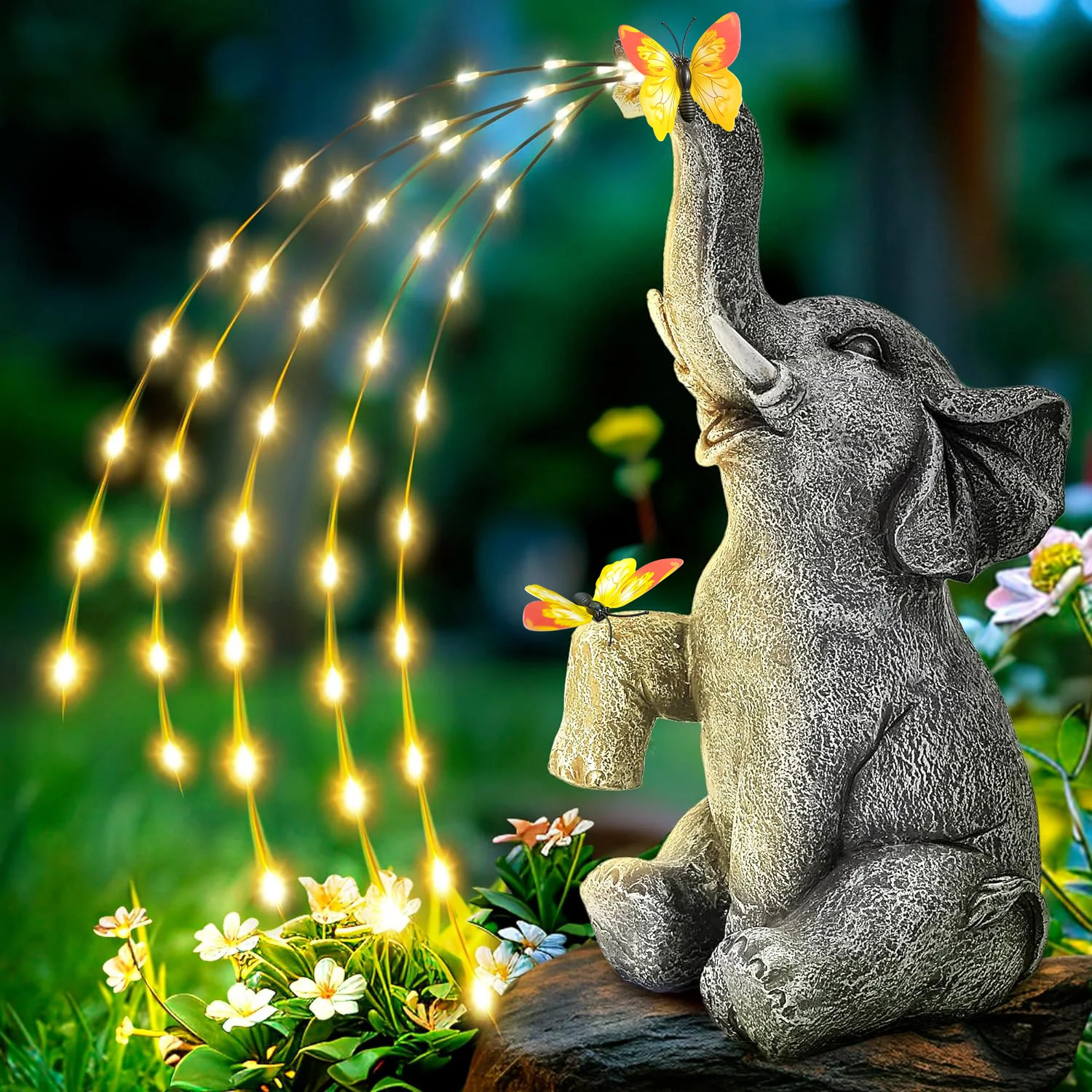 

Elephant Statue Solar Garden Decor Stay On Lights Outdoor Sculptures for Lawn Ornaments Outside Porch Patio Resin Lawn Statue