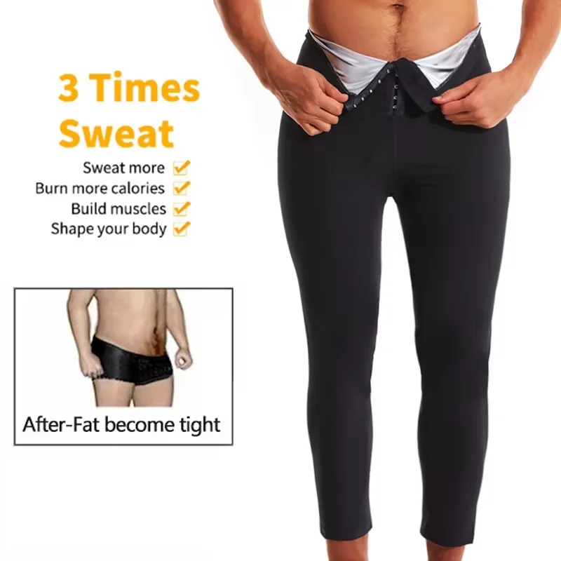 Fitness Sauna Sweat Pants for Men Fat Burning Leggings Compression Hight Waist Slimming Sauna suits for Men Workout Long Pants