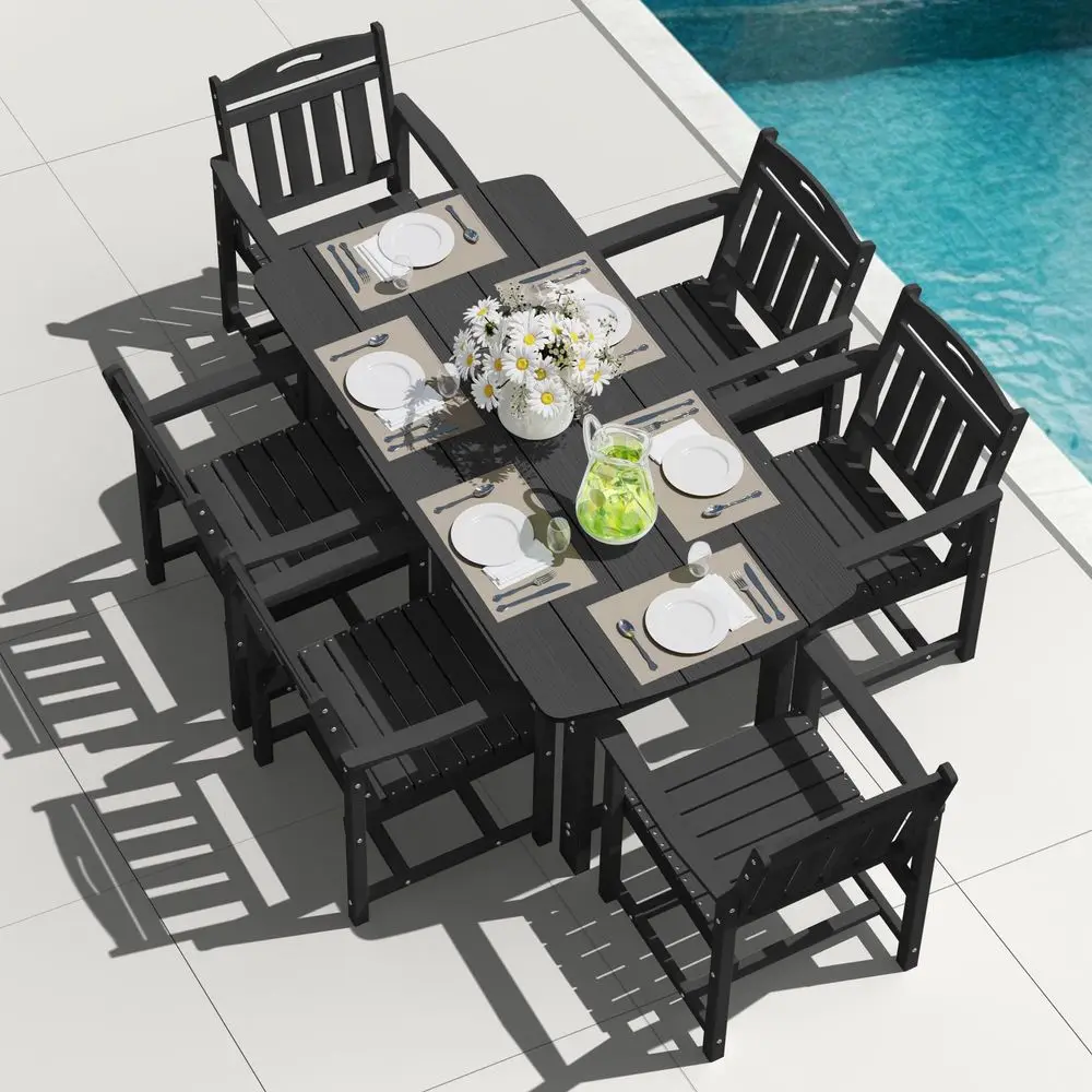 

Outdoor Dining Set, Patio Table and Chairs Set, AllWeather 7Piece Outside Table and 6 Chairs, 2 Umbrella Hole, Outdoor Furnitur