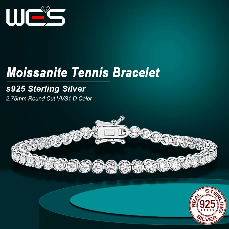 WES Full Moissanite Tennis Bracelet 2.75mm D Color VVS1 925 Sterling Silver Classic Link Chain For Women Man Fine Jewelry