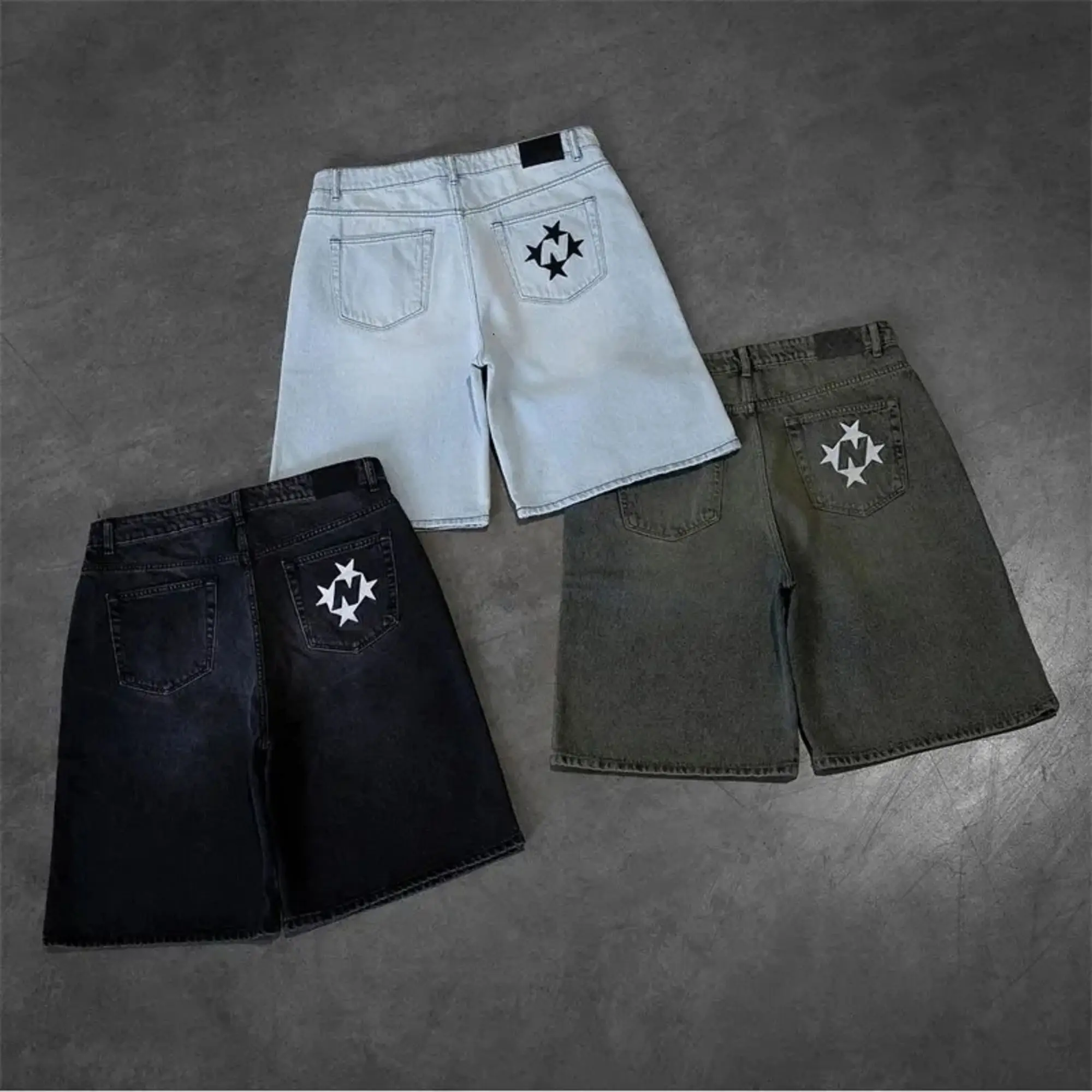 

Американские ретро персонализированные джинсовые шорты с уличным узором и принтом для мужчин и женщин, свободные потертые шорты