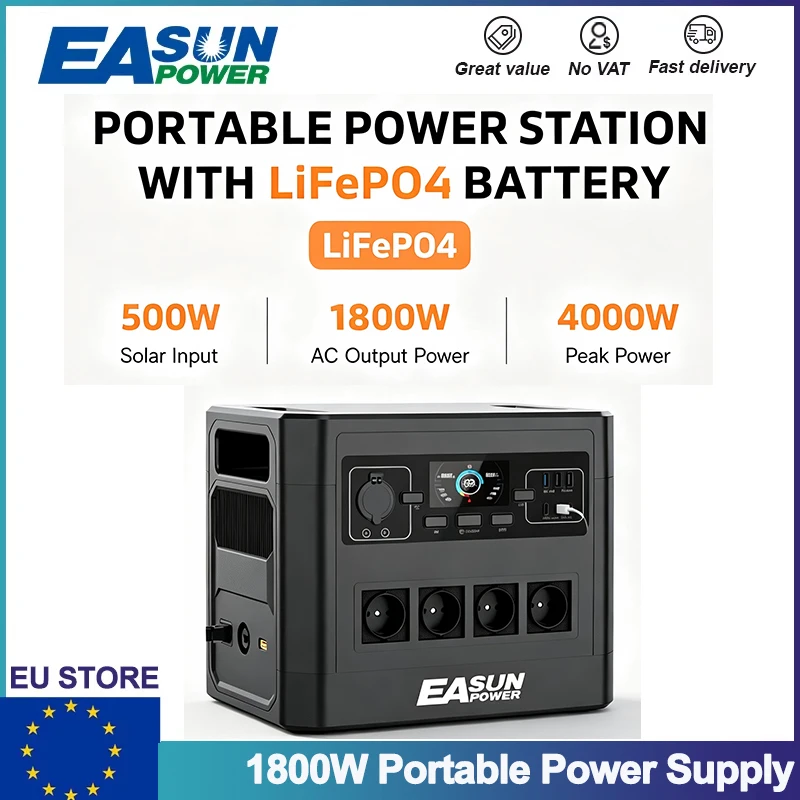 EASUN POWER 800W 1800W Draagbare Power Station Zonnegenerator 493Wh 1024Wh Lifepo4 Batterij Thuisback-up Buiten Camping Mobiele Power
