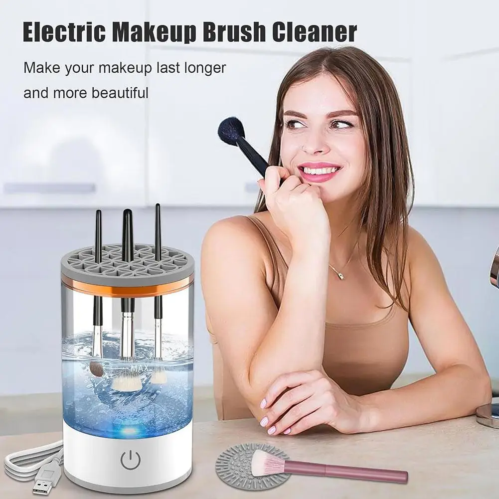 Limpiador de brochas de maquillaje eléctrico, herramienta de brochas de maquillaje recargable, máquina de limpieza, estante, limpieza de lavado perezoso D M8Q0