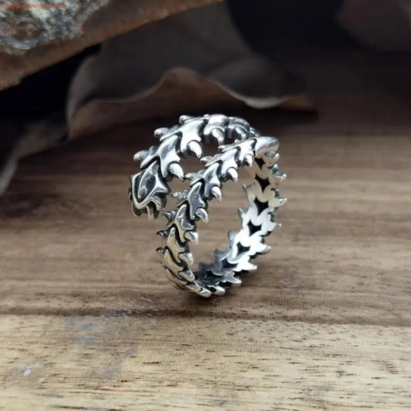 F92D Vintage Fish Bone Ring Adjustable Hip Hop Open Ring Gift for Wife Mom Daughter