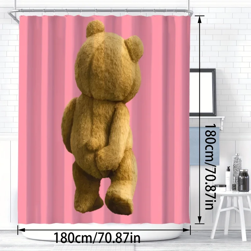 1pc, Teddy Bear Print Shower Curtain, Cute Novelty Cartoon Bathroom Decor, Modern Nordic Digital Art, Waterproof Fabric, Home De