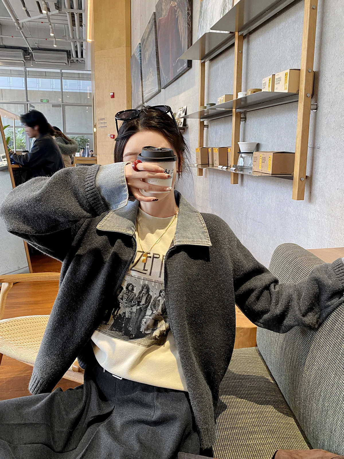 

Теплый женский топ FEELROOM из джинсовой ткани с элементами пэчворка, трикотажный, повседневный, базовый слой, зимний, из мягкой смеси полиэстера и нейлона