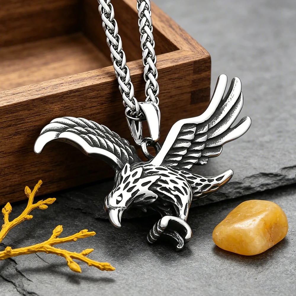 Eagle Wings Pendant Necklace Unisex Vintage Stainless Steel Freedom Protection Talisman Daily Wear Jewelry Gift Dropshipping