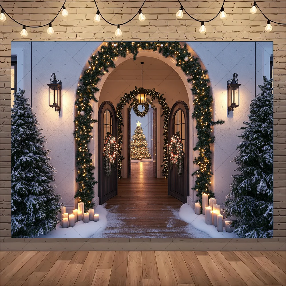 Christmas Scene With Large Window Mountain Photography Backdrops New Year's Eve Family Party Gift Photo Studio Background