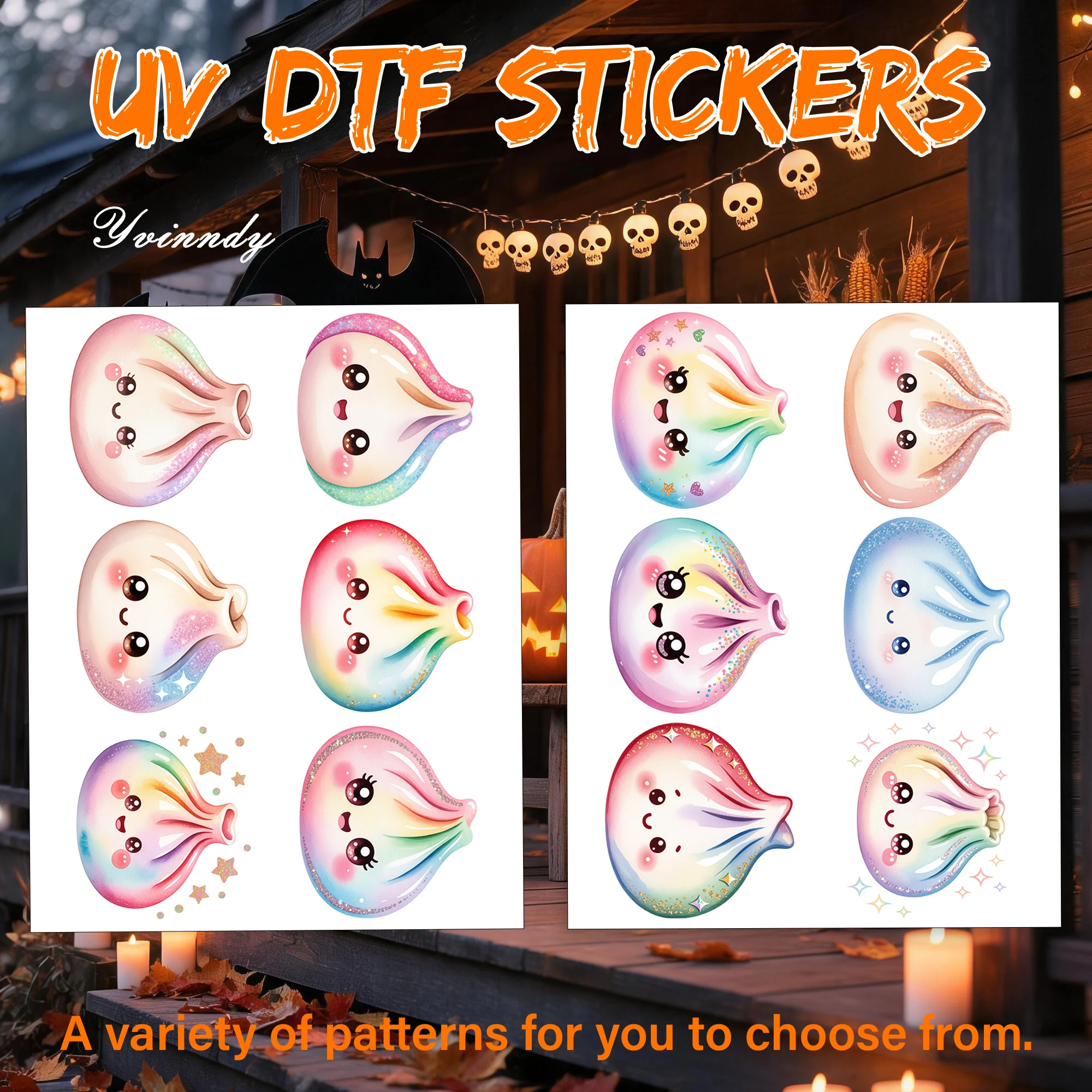 12pcs/set Kawaii Glitter Dumpling Clipart DIY UV DTF For Mugs Printing Waterproof Self-adhesive UV DTF For 16oz Glass Can Wrap