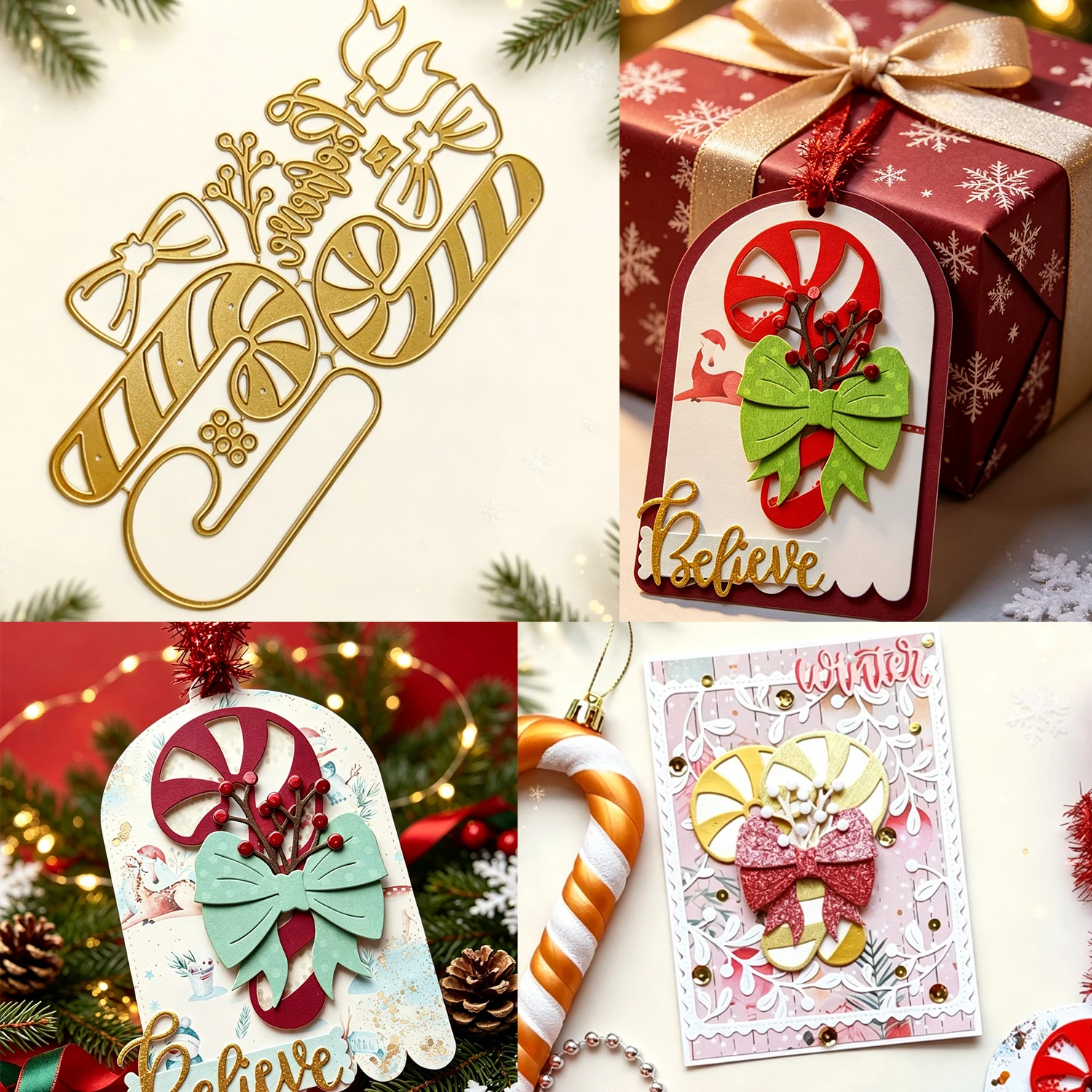 Weihnachts-Zuckerstangen-Metallstanzform Goldene Stanzformen für Geschenkpapier Handgemachte Kartenherstellung DIY Grußkarten Scrapbooking