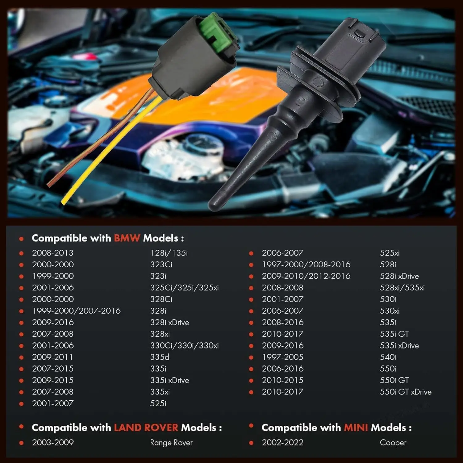 Outside Ambient Air Temperature Sensor & Connector Pigtail Plug 65816905133 for BMW 128i 528i 550i M5 M6 X3 X6 Z4 Mini Cooper