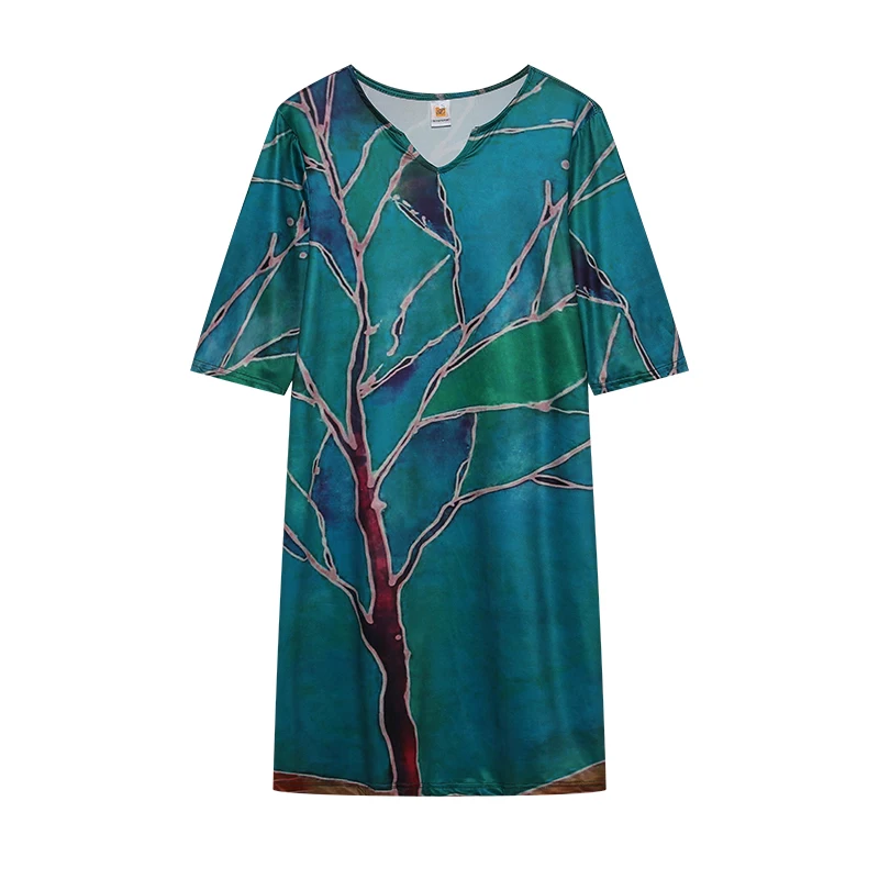 Sommer 2026 Damenkleid mit V-Ausschnitt, halblangem Ärmel, A-Linie, europäisch-amerikanischem Stil, Pullover, modisches Mid-Waist-Kleid mit Blättermuster – Detail 7