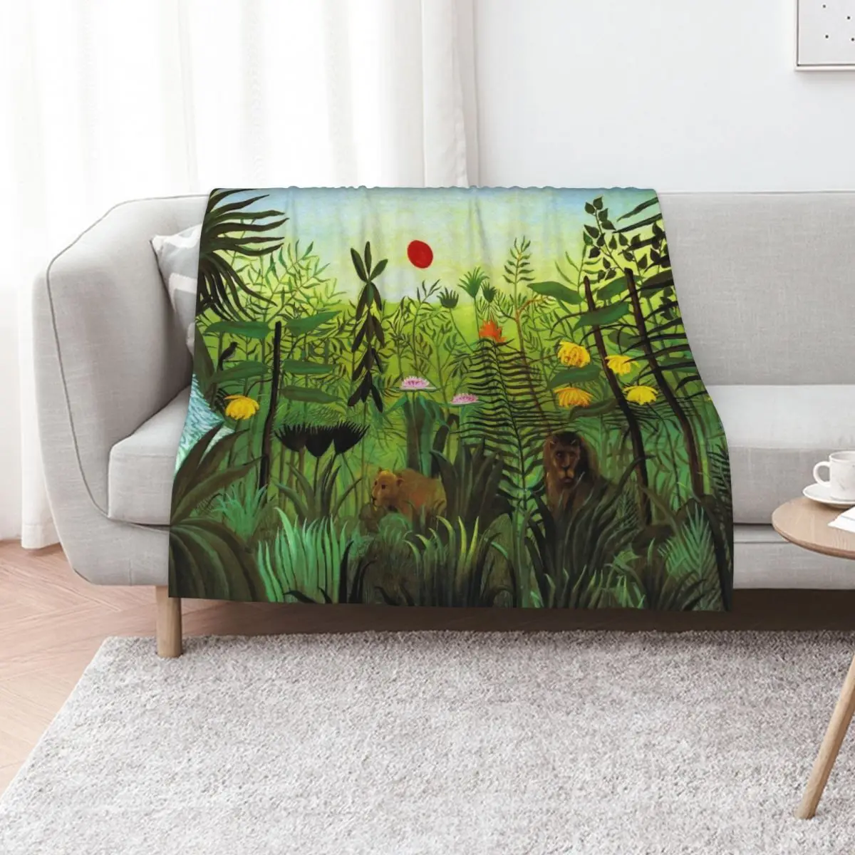Henri Rousseau Exotic Landscape with Lion and Lioness in Africa, 1903-1910 Throw Blanket Picnic Hairy Soft Blankets