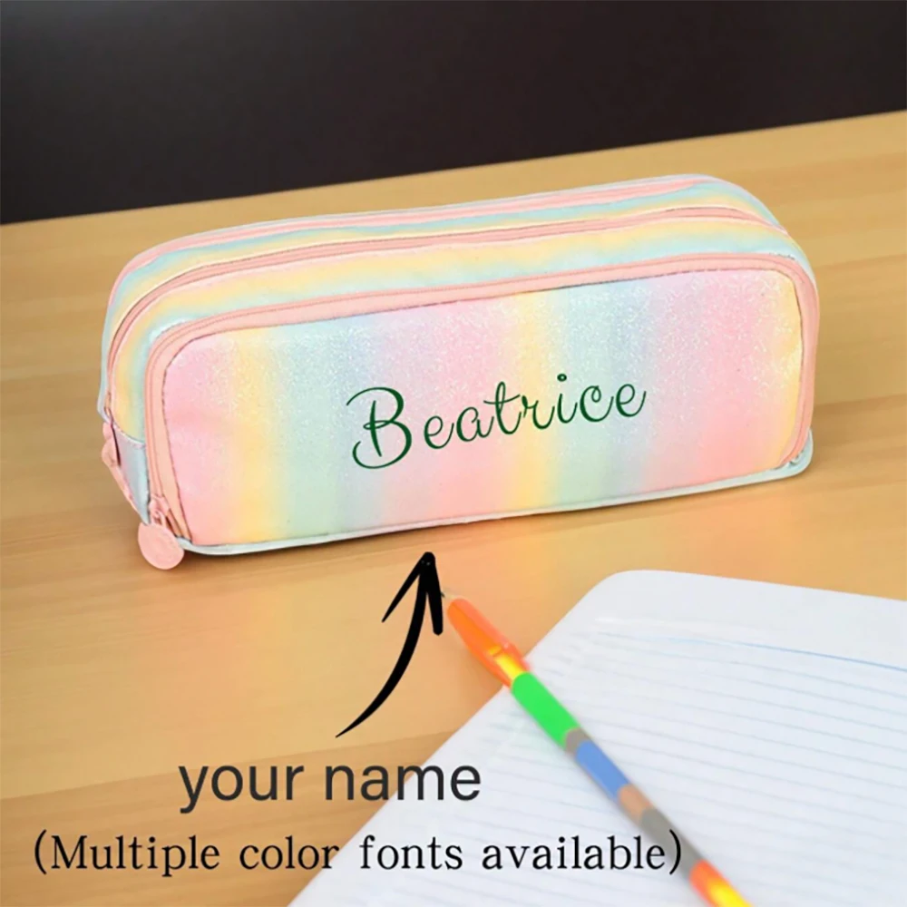 Customized Rainbow-Colored Pencil Case With Text Must-Have Pencil Case For Home Office Unique Gift Custom Creative Pencil Case