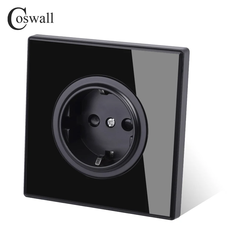 COSWALL 1/2/3/4 Gang 1/2 Way Piano Key Design On / Off Wall Light Switch Backlight Data CAT6 HDMI USB Charging Glass Panel Black