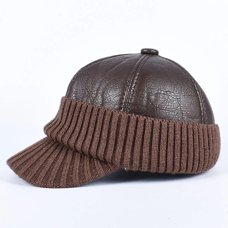 Winter Cap Man Russian Earflap Hat Autumn 2025 Ushanka Outdoor Warm Thick Fleece Lined Dad Hat Knitted Leather Baseball Caps