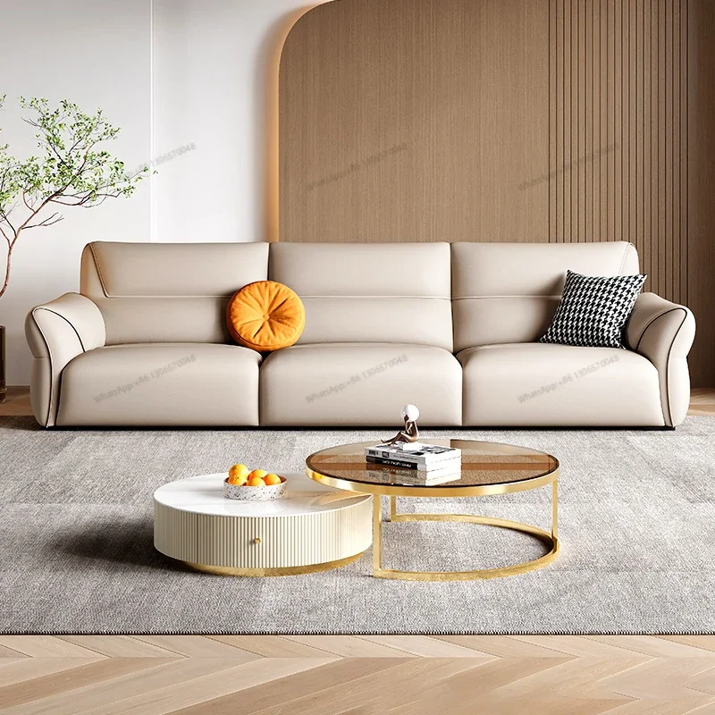 Modern Minimalist Sofa, Living Room, Italian Size Unit, Straight Row Leather Sofa Combination