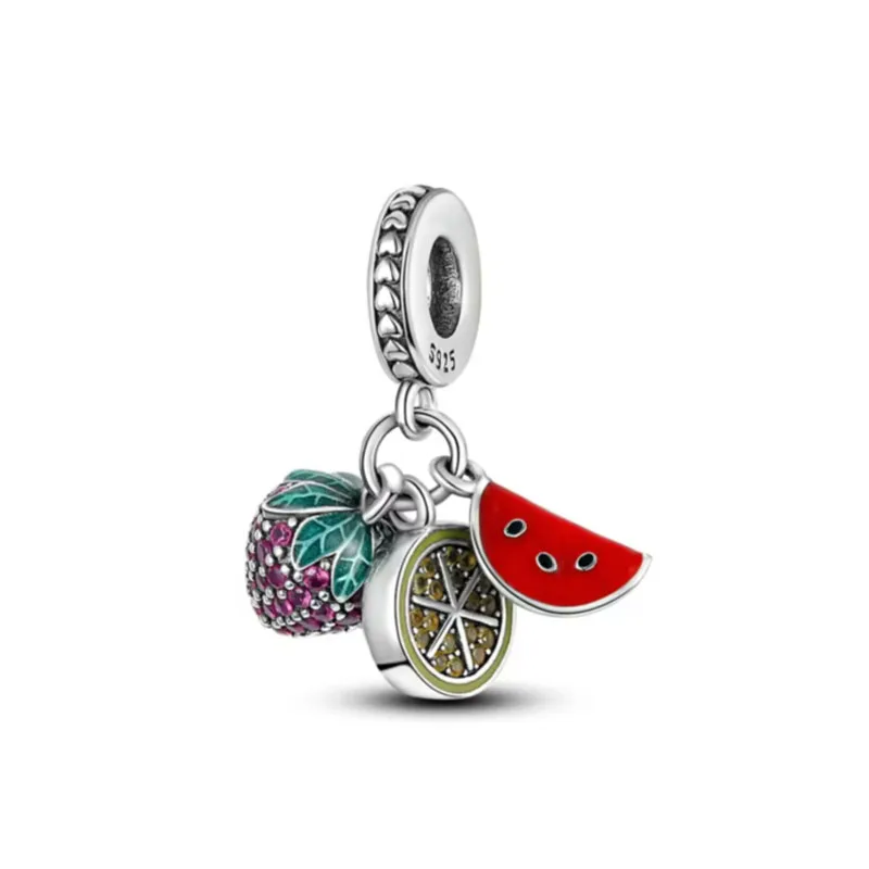 925Sterling Silver Food Charms, Hamburger Fries Popcorn Fruit Drink Bead, Fit European Bracelet DIY Jewelry Gift for Women Girls view 2