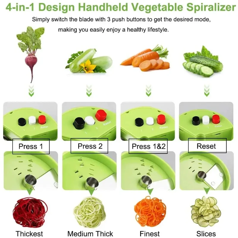 Handheld Spiralizer Vegetable Fruit Slicer 4 In 1 Adjustable Spiral Grater Cutter Salad Tools Zucchini Noodle Spaghetti Maker