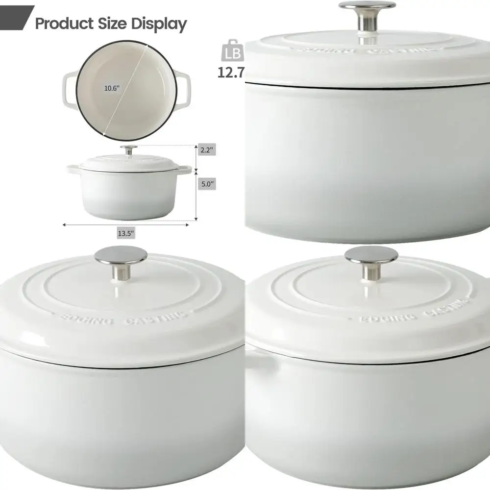 

Чугунная эмалированная кастрюля-духовка на 6 кварт (5,7 л) с крышкой, идеально подходит для выпечки хлеба на закваске, круглая, с двумя ручками