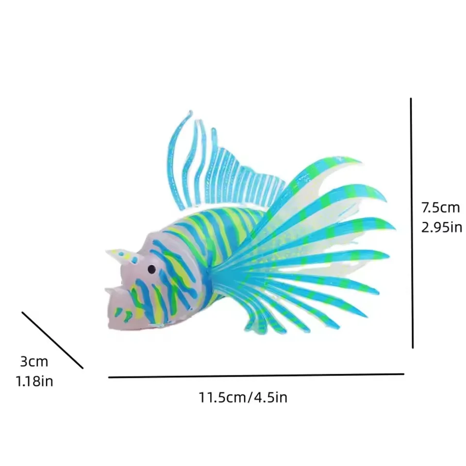 Aquarium Artificial Luminous Lionfish Fish Silicone Fake Fish Floating Glow In Dark Fish Tank Landscape Ornament Home Decoration