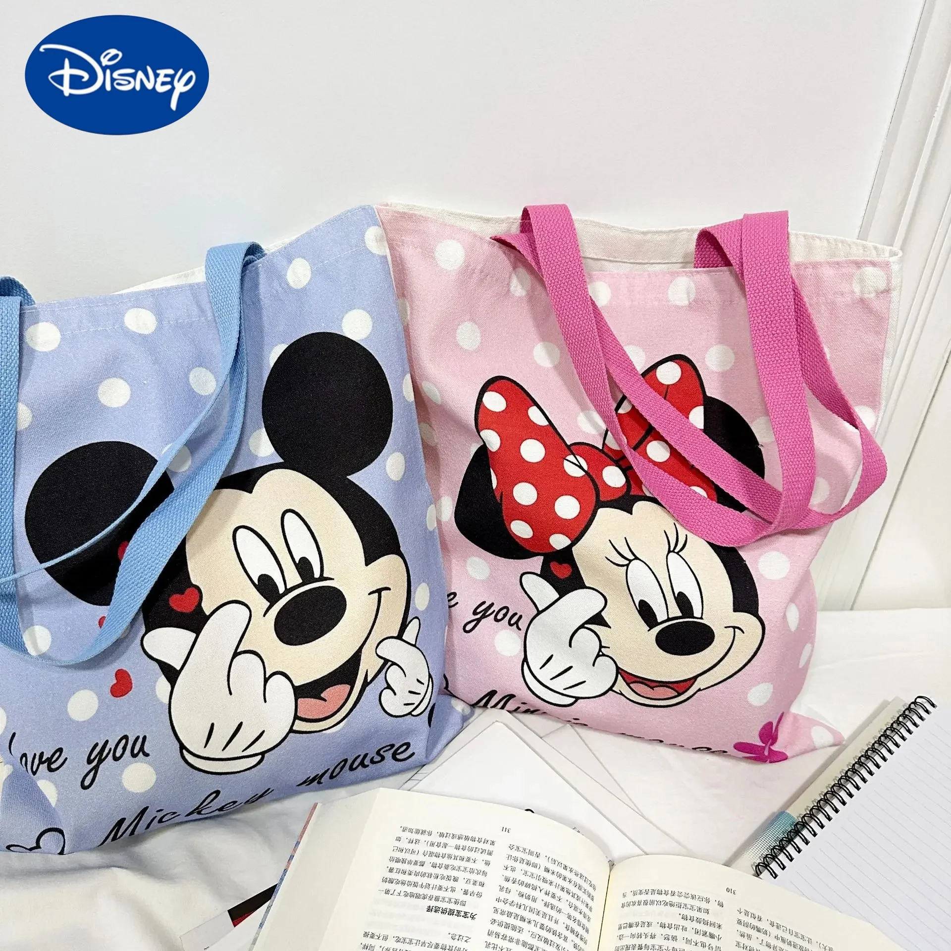 

New Disney Mickey Mouse Tote Bag Cartoon Pattern Minnie Mouse Large Capacity Handbags Fashionable Canvas Handbag for Women