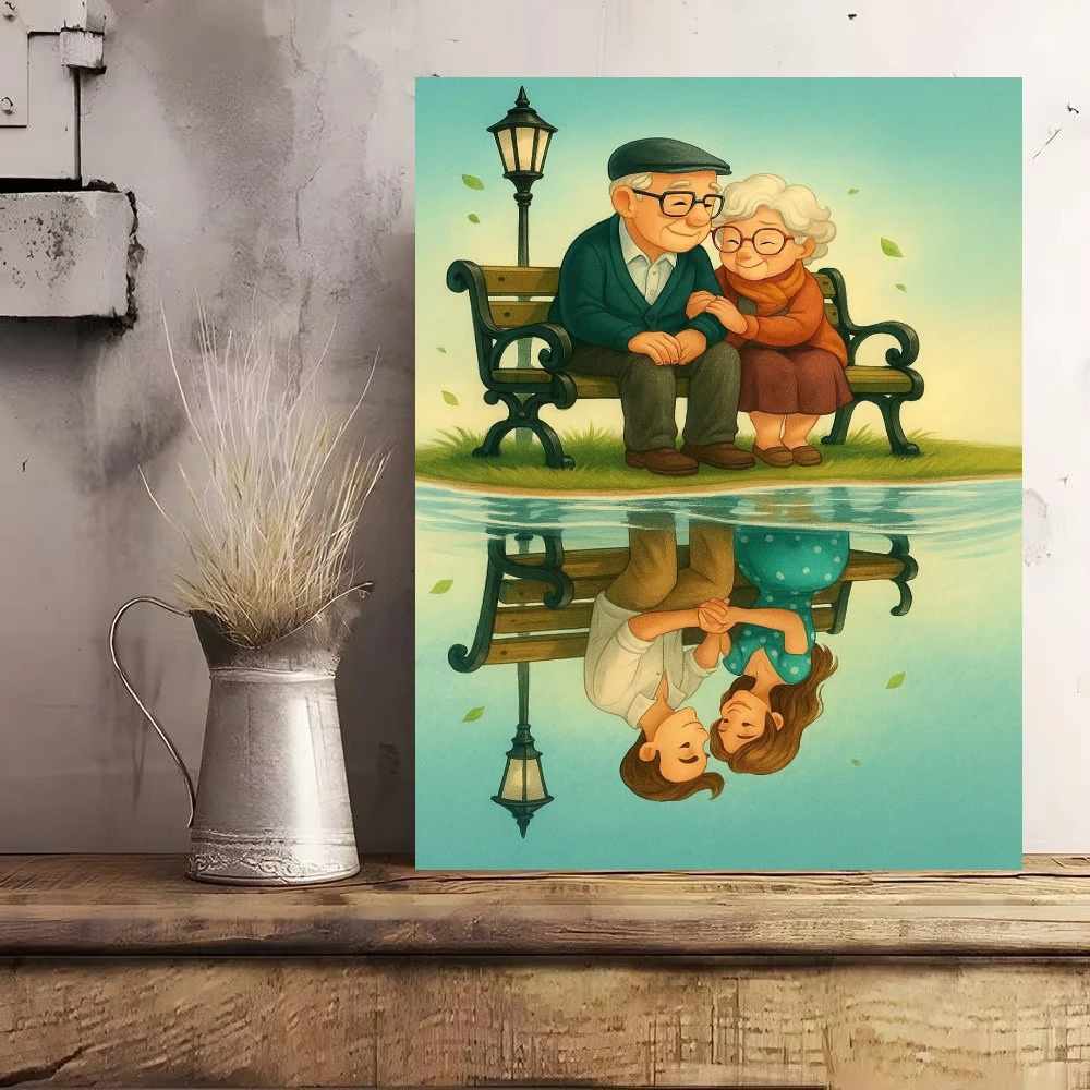 Elderly Couple Reflection Portrait Jigsaw Puzzles Wall Decor 500/1000/1200/2000 PCS for Living Room Bedroom Perfect Gift