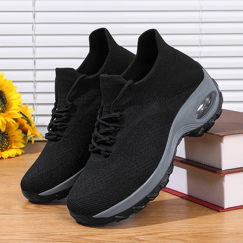 

Height Increase Platform Women Sneakers Breathable and Cushion Casual Shoes For Women Dance Walking Shoes Lace Up Sock Footwear