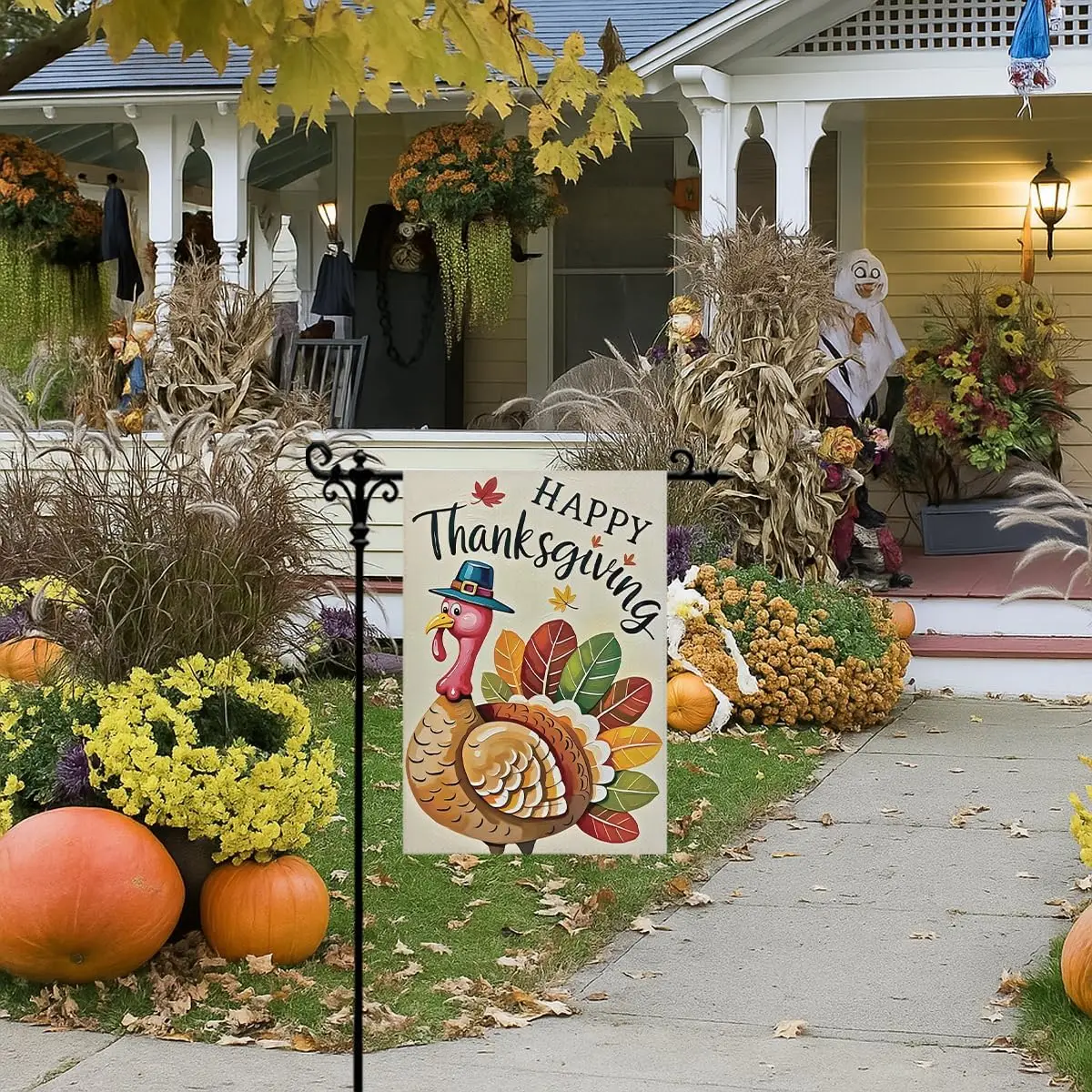 Happy Thanksgiving Garden Flag For Outside, Thanksgiving Turkey Fall Garden Flags, Double Sided Fall Harvest Holiday Yard Fl yyi