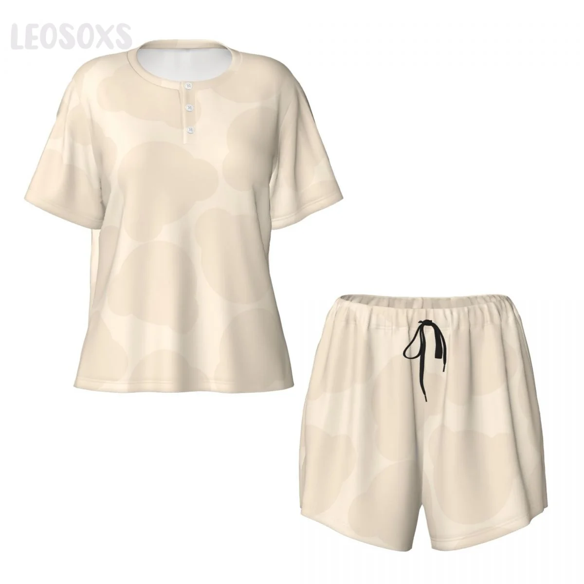 

Summer Women Sleep Lounge Pajama Cream Teddy Bear Short-Sleeved Sets Sleepwear