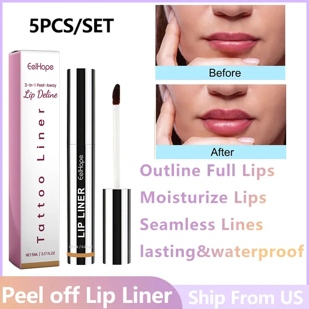 5pcs Peel Off Lip Liner Stain Outline Full Lips Appearance of Your Lips Waterproof Long Lasting Light/Dark Brown Lip Liner Lip