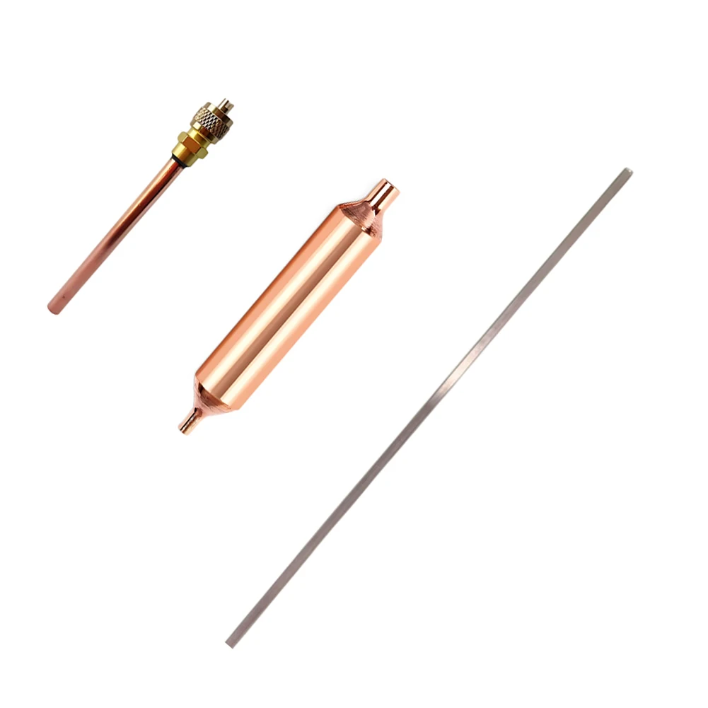 

Refrigeration 3 in 1 Tool Set for HVAC Systems: Filter Dryer 5.1in Service Valve 4.7in Stem Phosphor Copper Brazing Rod 10in