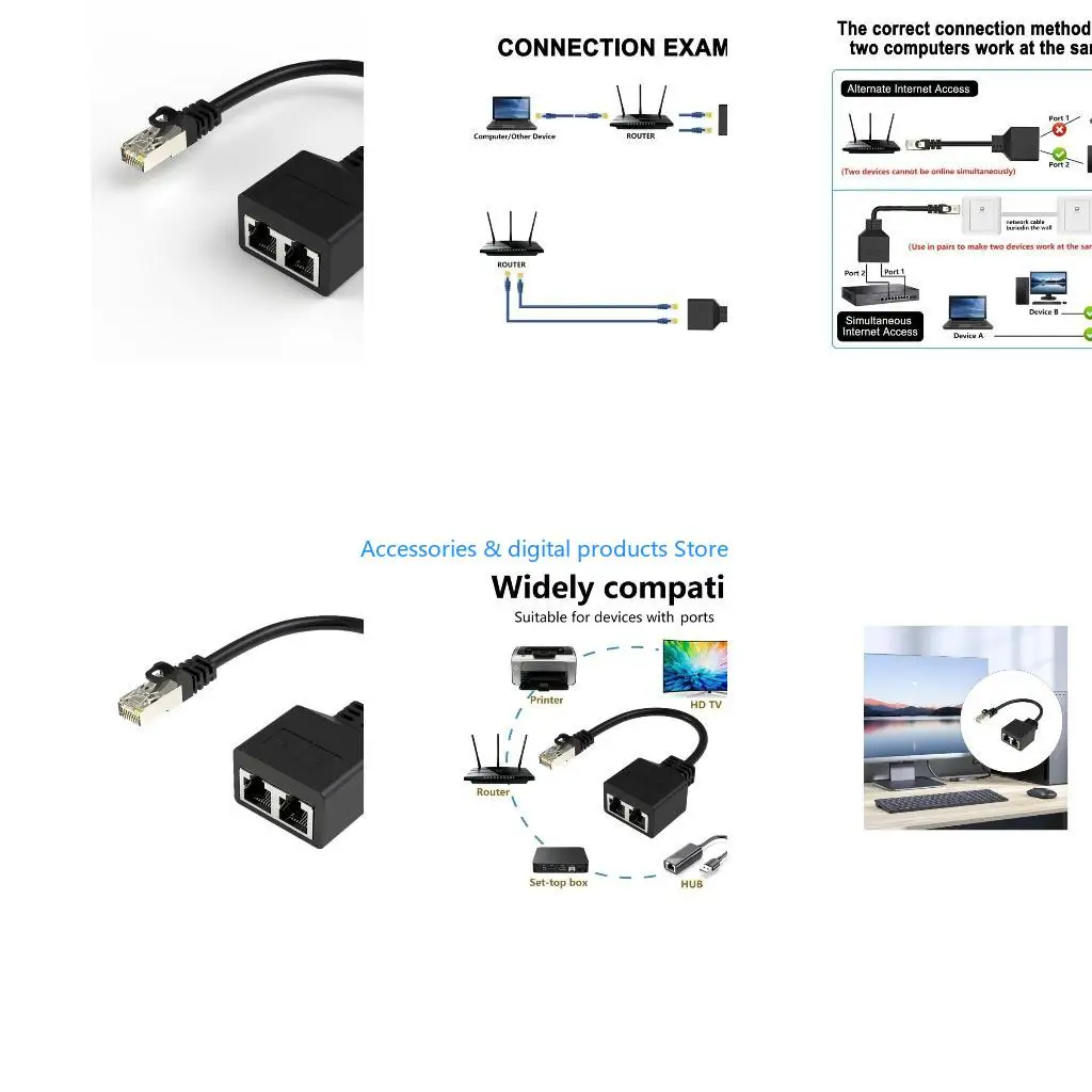 77JD LAN Ethernet Splitter Adapter RJ45 Female 1 to 2 Ways Female Socket Extender