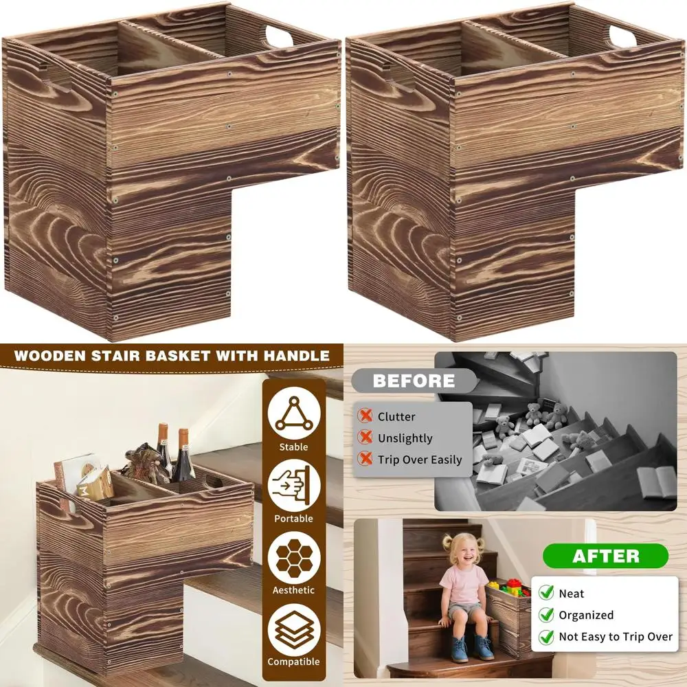 

300mm Wide Stair Organizer Basket with Handles for Carpet and Wooden Stairs