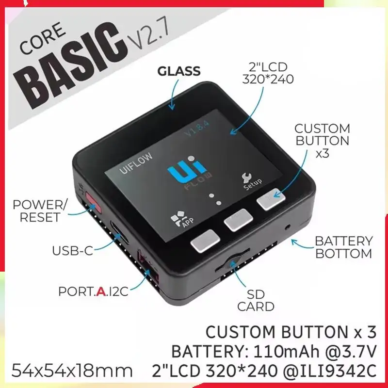 

B18B Esp32 Basic Core Lot Development Kit V2.7 2-дюймовый полноцветный HD-дисплей Ips Встроенный динамик Слот для Tf-карты