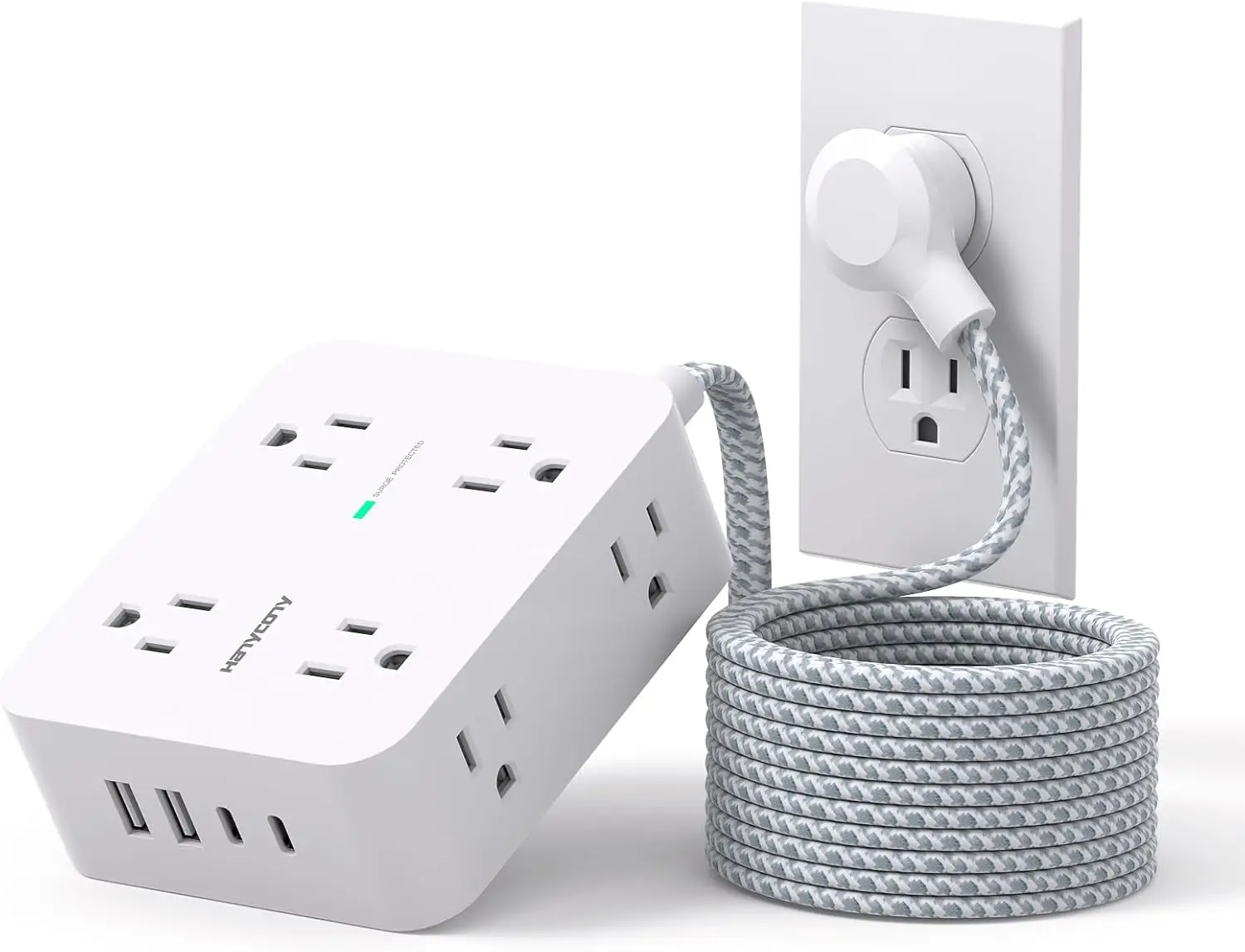 

Удлинитель 25 футов с защитой от перенапряжения, 8 розетками и 4 USB-портами (2 USB-C) для дома, офиса, общежития