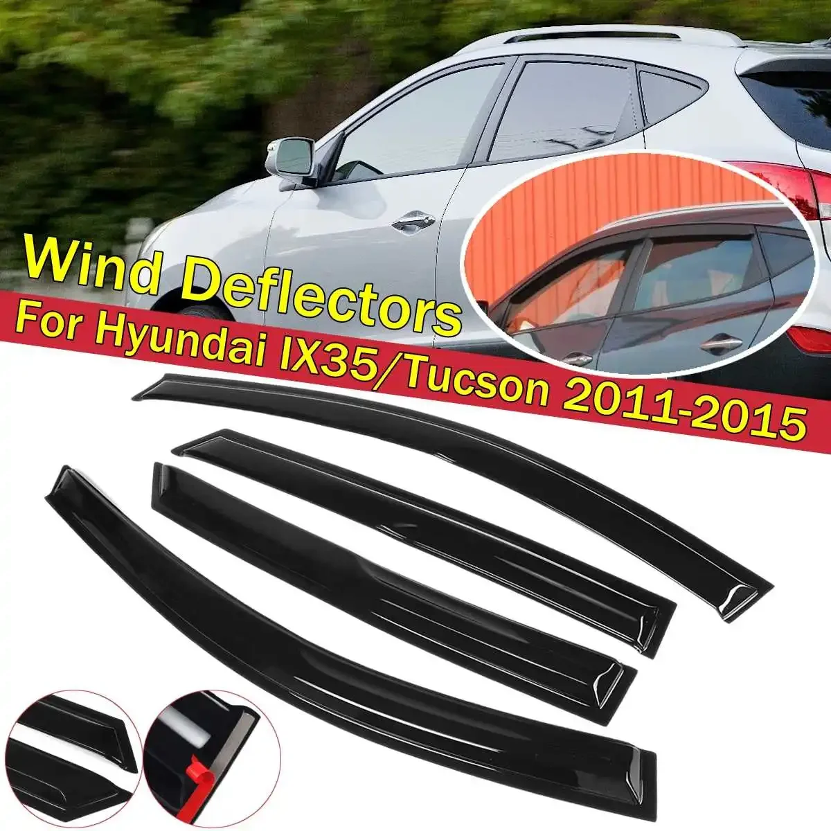 

4PCS Front Car Window Wind Sun Rain Visor Deflectors Tinted Windows Shield For Hyundai IX35/Tucson 2011 2012 2013 2014 2015