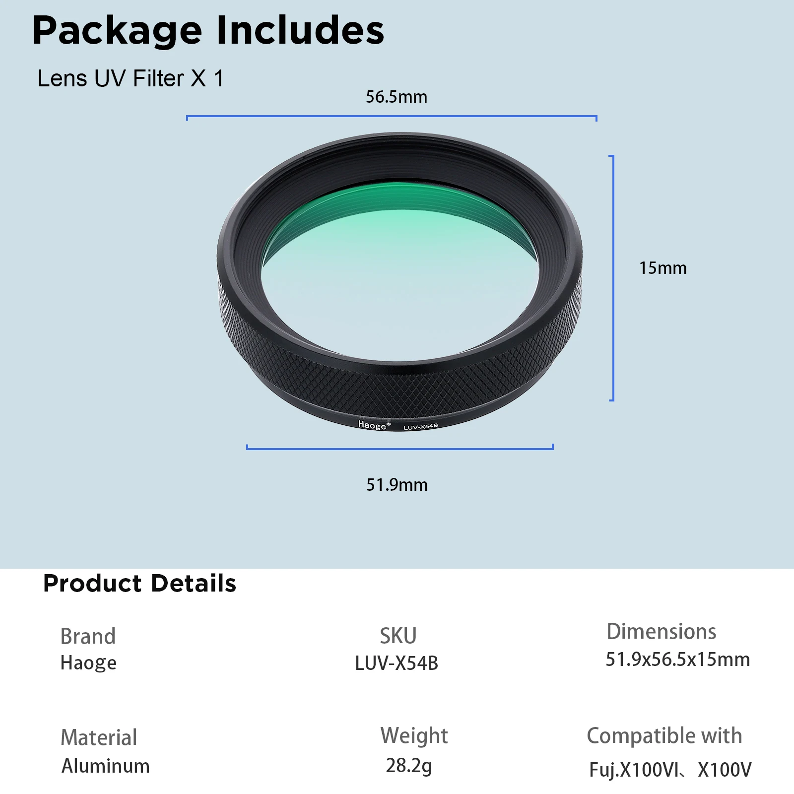 Haoge LUV-X54B metall linsen haube mit mc uv multi coated ultraviolett linsen filter für fujifilm fuji x100vi x100v kamera schwarz – Detail 11