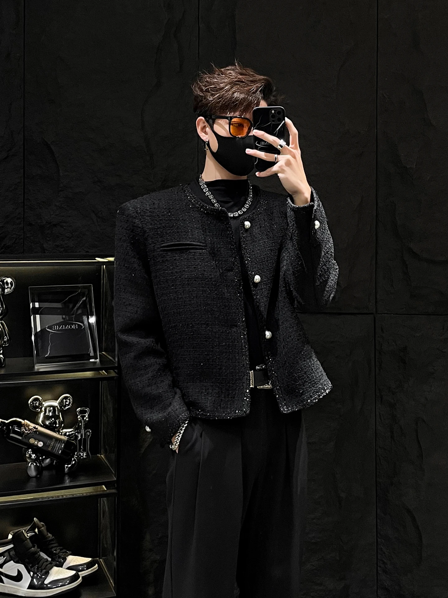 

HOMME корейская роскошная твидовая подплечница Jaet, мужская высококачественная верхняя одежда, повседневное свободное молодежное осеннее пальто