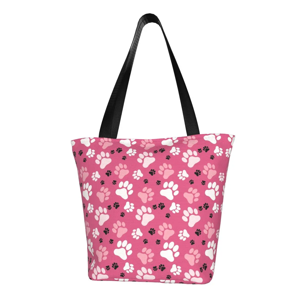 

Paw Prints Pink Groceries Shopping Tote Bag Women Colorful Floral Pretty Canvas Shopper Shoulder Bags Large Capacity Handbag